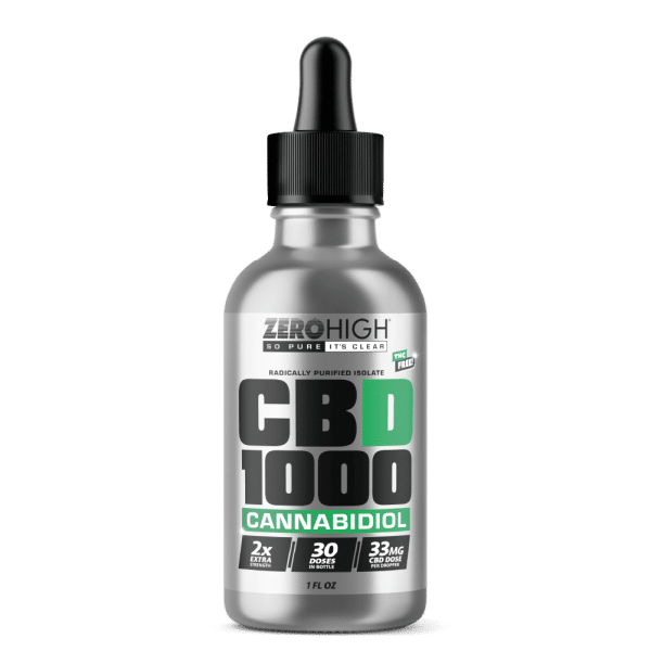 Zero High Pure Isolate CBD Oil With No THC - 1000MG Extra Strength Cannabidiol Formula