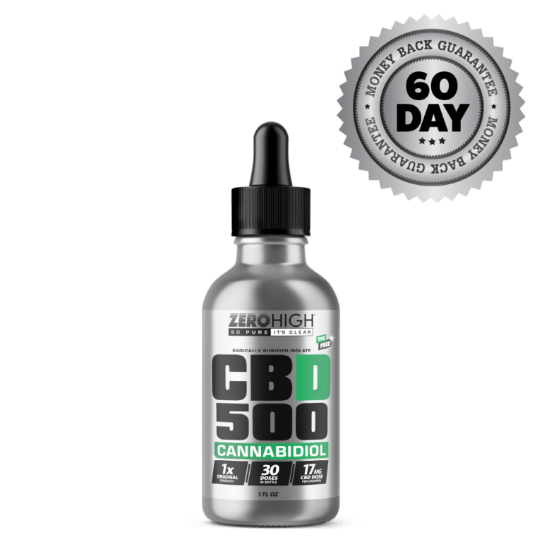 Zero High Pure Isolate CBD Oil With No THC - 500MG Original Strength Cannabidiol Formula - Bottle With Satisfaction Guarantee Seal