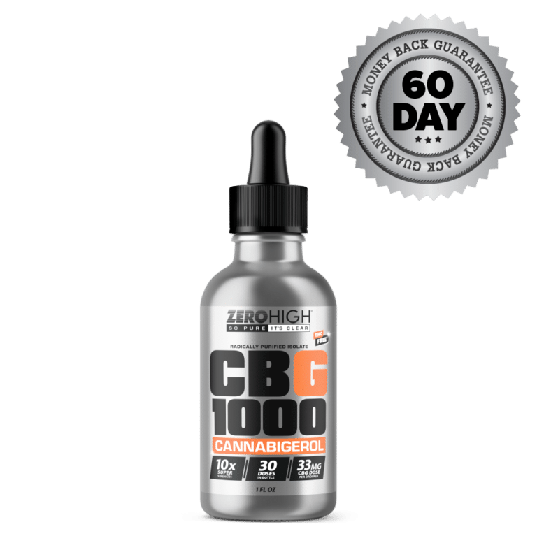 Zero High Pure Isolate CBG Oil With No THC - 1,000 Milligrams Super Strength Cannabigerol Formula - Bottle With Satisfaction Guarantee Seal