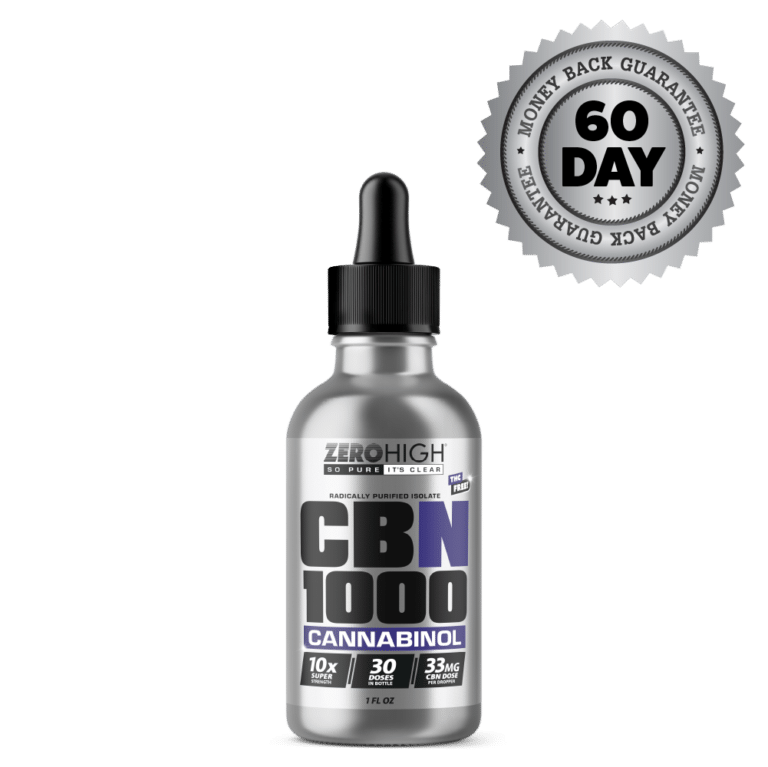 Zero High Pure Isolate CBN Oil With No THC - 1,000 Milligrams Super Strength Cannabinol Formula - Bottle With Satisfaction Guarantee Seal