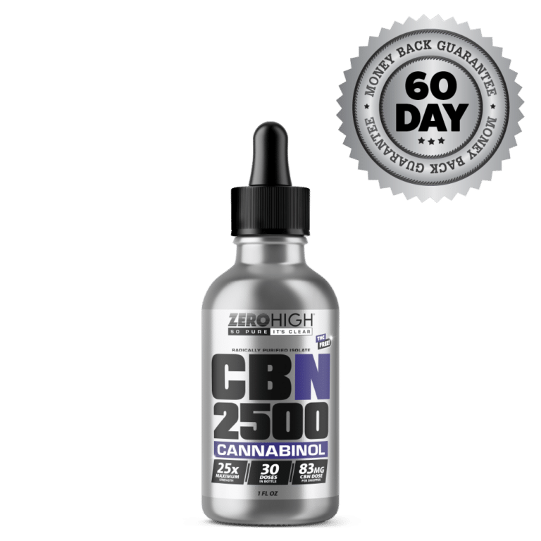 Zero High Pure Isolate CBN Oil With No THC - 2,500 Milligrams Maximum Strength Cannabinol Formula - Bottle With Satisfaction Guarantee Seal