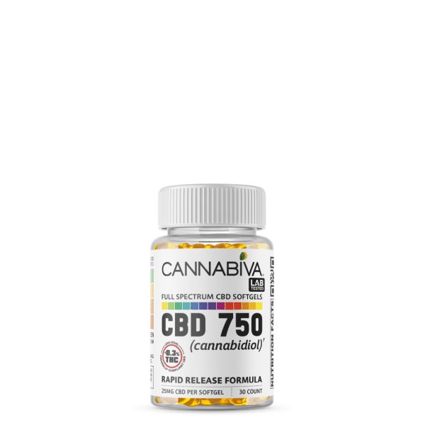 Cannabiva Full Spectrum CBD Softgel Capsules - 750 Milligrams Cannabidiol - 30 Count x 25mg