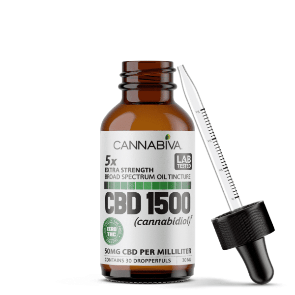 Cannabiva Broad Spectrum CBD Oil - 1500 Milligrams Cannabidiol - 50mg Per Dose - Bottle With Dropper