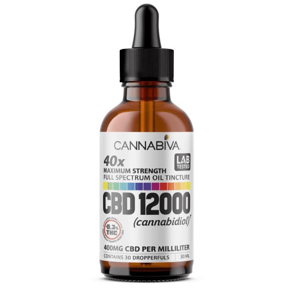 Cannabiva Full Spectrum CBD Oil - 12,000 Milligrams Cannabidiol - 400mg Per Dose
