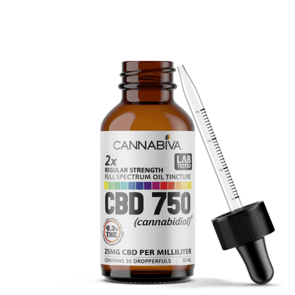 Cannabiva Full Spectrum CBD Oil - 750 Milligrams Cannabidiol - 25mg Per Dose - Bottle With Dropper