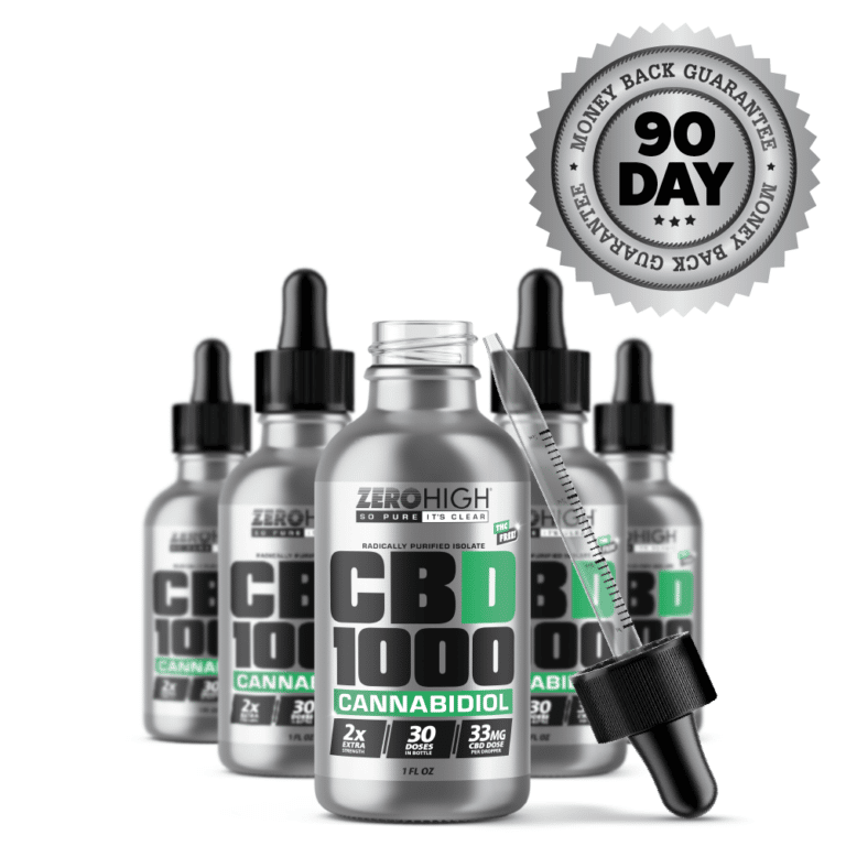 Zero High Pure Isolate CBD Oil With No THC - 1000MG Extra Strength Cannabidiol Formula - Six Bottles With Dropper And Satisfaction Guarantee Seal