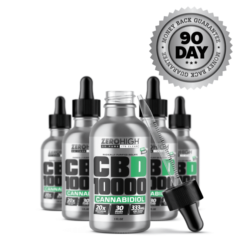 Zero High Pure Isolate CBD Oil With No THC - 10000MG Maximum Strength Cannabidiol Formula - Six Bottles With Dropper And Satisfaction Guarantee Seal