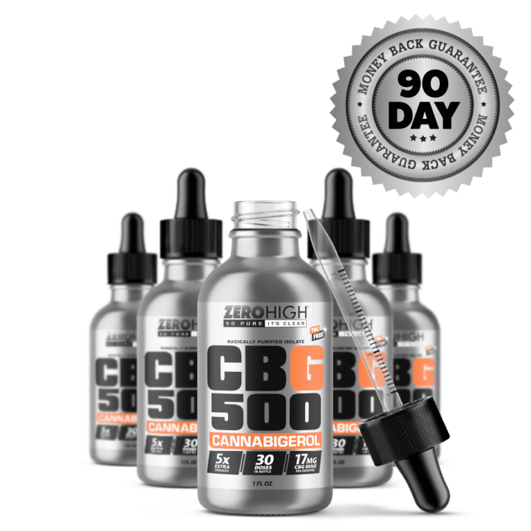 Zero High Pure Isolate CBG Oil With No THC - 500MG Extra Strength Cannabigerol Formula - Six Bottles With Dropper And Satisfaction Guarantee Seal