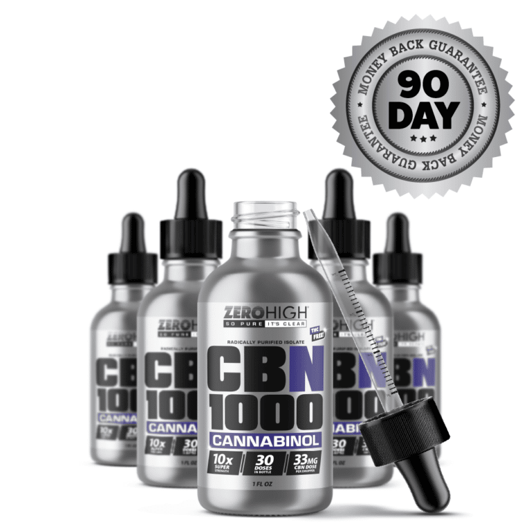 Zero High Pure Isolate CBN Oil With No THC - 1000MG Super Strength Cannabinol Formula - Six Bottles With Dropper And Satisfaction Guarantee Seal