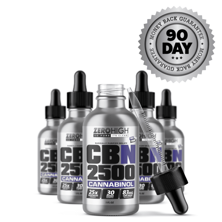 Zero High Pure Isolate CBN Oil With No THC - 2500MG Maximum Strength Cannabinol Formula - Six Bottles With Dropper And Satisfaction Guarantee Seal