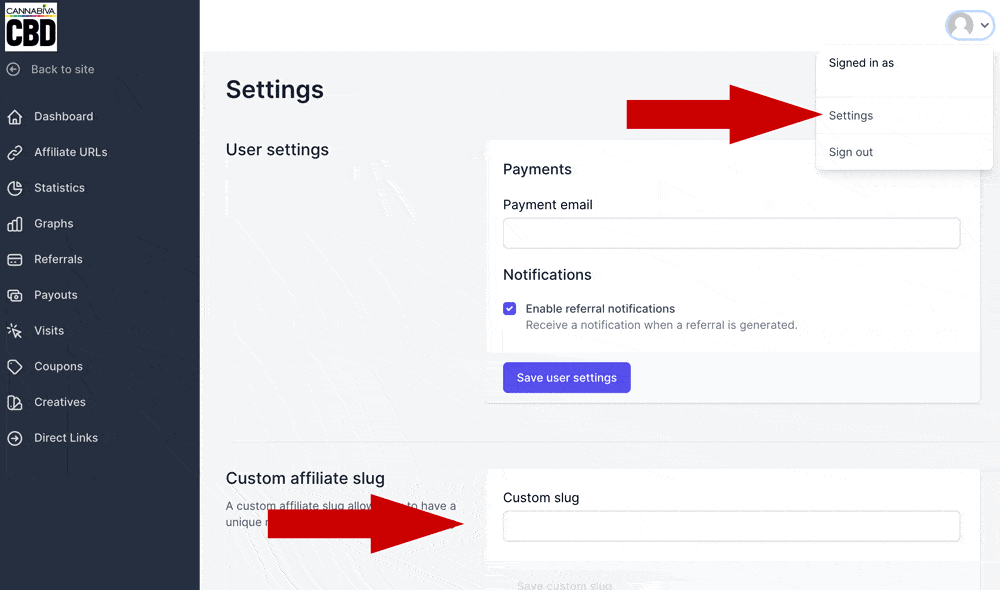 Affiliate Program - Slug Setup