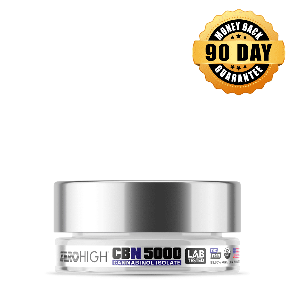 THC-Free CBN 5000 mg Hemp Isolate Powder THC-Free Zero High CBN 5000 mg Cannabinol Isolate Powder featuring a 90-day money-back guarantee