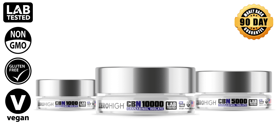 THC-Free Zero High CBN Isolate Powder THC-Free Zero High CBN Isolate Powder Product Family featuring a 90-day money-back guarantee