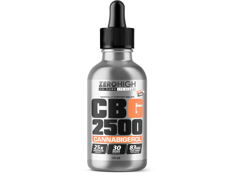 Zero High 2,500 mg CBG Isolate Oil Tincture is third-party lab-tested by ISO-accredited labs.