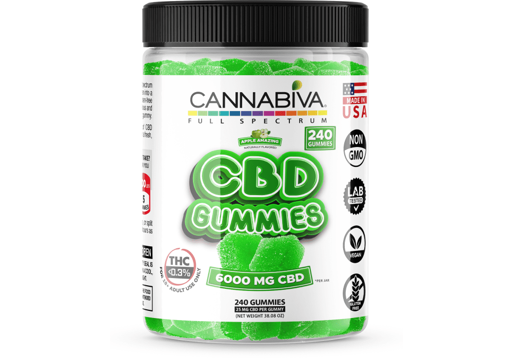 Cannabiva 6,000 mg Full Spectrum CBD Gummies in Apple Amazing flavor are third-party lab-tested by ISO-accredited labs.