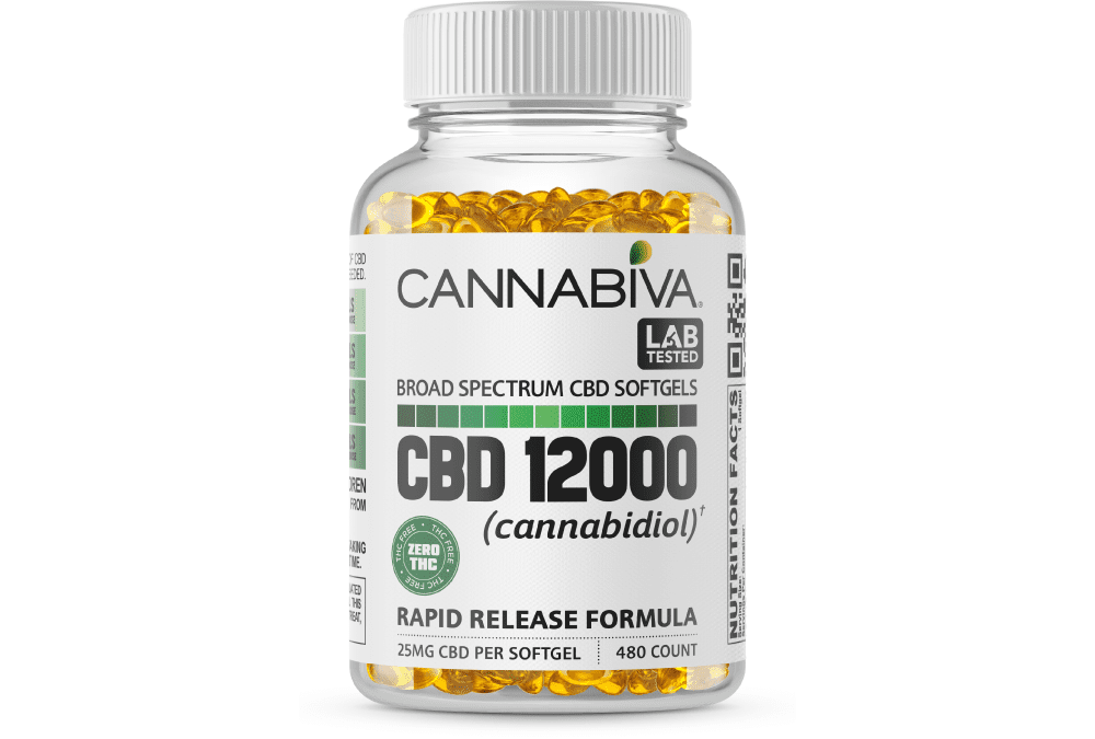 Cannabiva 12,000 mg Broad Spectrum CBD Softgels are third-party lab-tested by ISO-accredited labs.